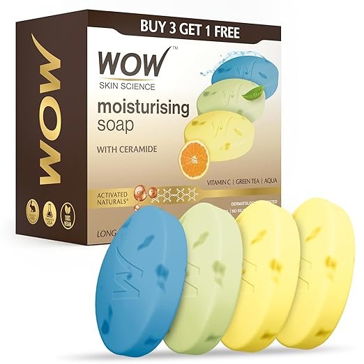 WOW Skin Science Moisturising Soap with Ceramide Vitamin C Green Tea Aqua Buy 3 Get 1 Free Pack
