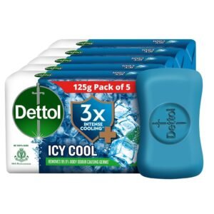 Dettol Icy Cool bathing soap 125g pack of 5 with 3x intense cooling formula and germ protection