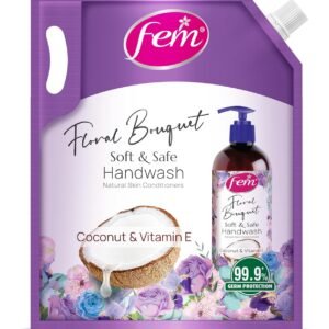 Fem Floral Bouquet Soft & Safe Handwash refill pouch 1.5L with Coconut & Vitamin E and 99.9% germ protection