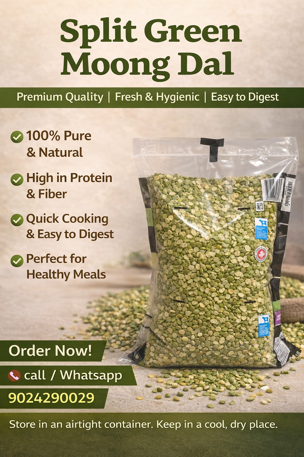 Split Green Moong Dal premium quality high protein and fiber lentils pack