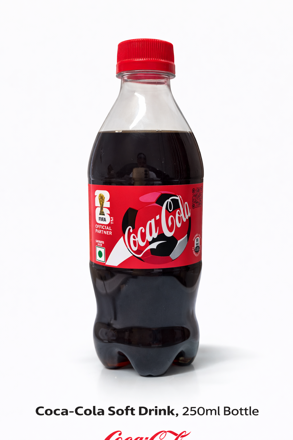 Coca-Cola 250ml plastic bottle with red label on white background