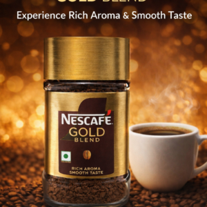 Nescafé Gold Blend instant coffee jar with rich aroma and smooth taste poster
