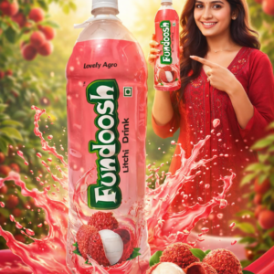Lovely Agro Fundoosh Litchi Drink 2 Litre ready to serve fruit beverage bottle front and back view.