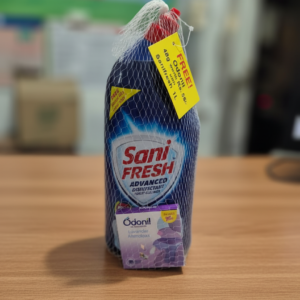 Sani Fresh Advanced Disinfectant floor cleanser bottle with free Odonil Lavender Air Freshener pack