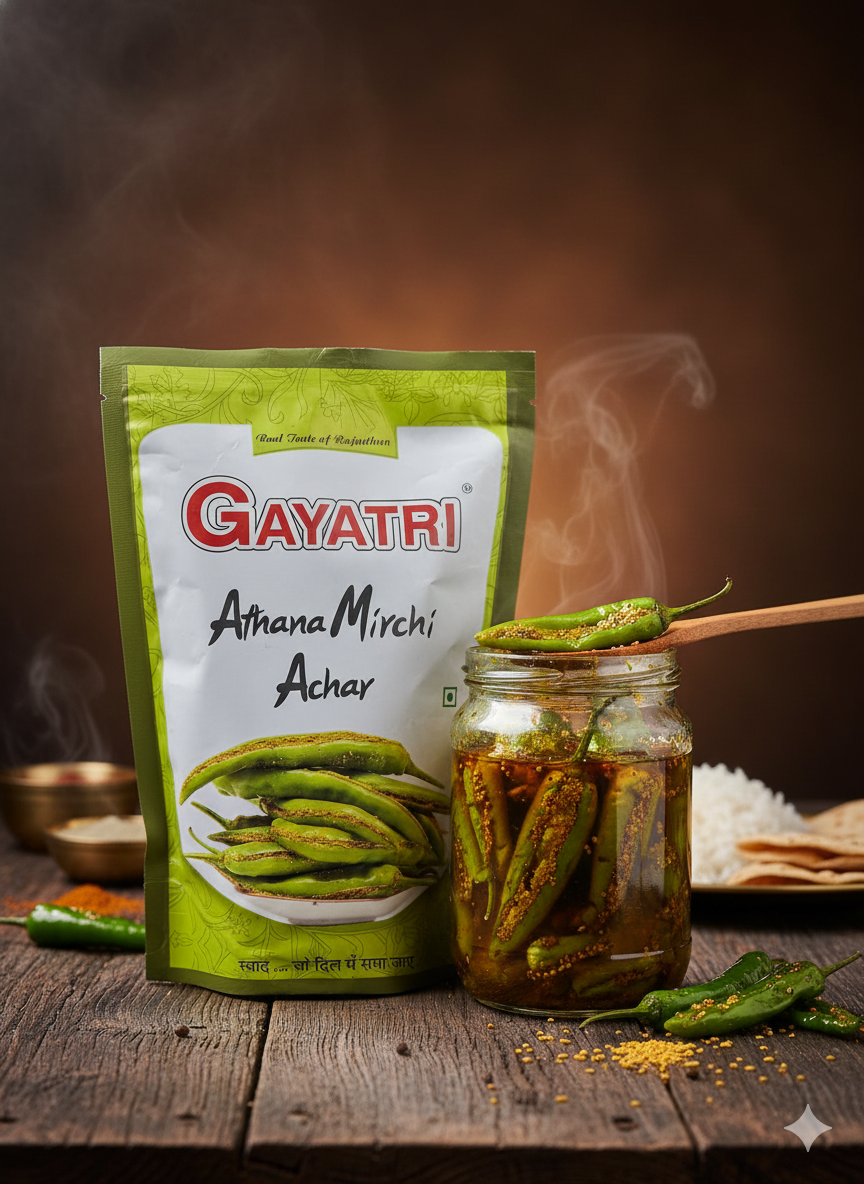Gayatri Athana Mirchi Achar spicy green chilli pickle pack