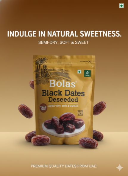 Bolas Black Dates Deseeded semi dry soft and sweet premium dates from UAE