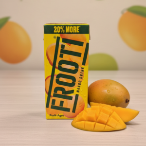 FROOTI mango drink tetra pack 20 percent more by Parle Agro with straw attached