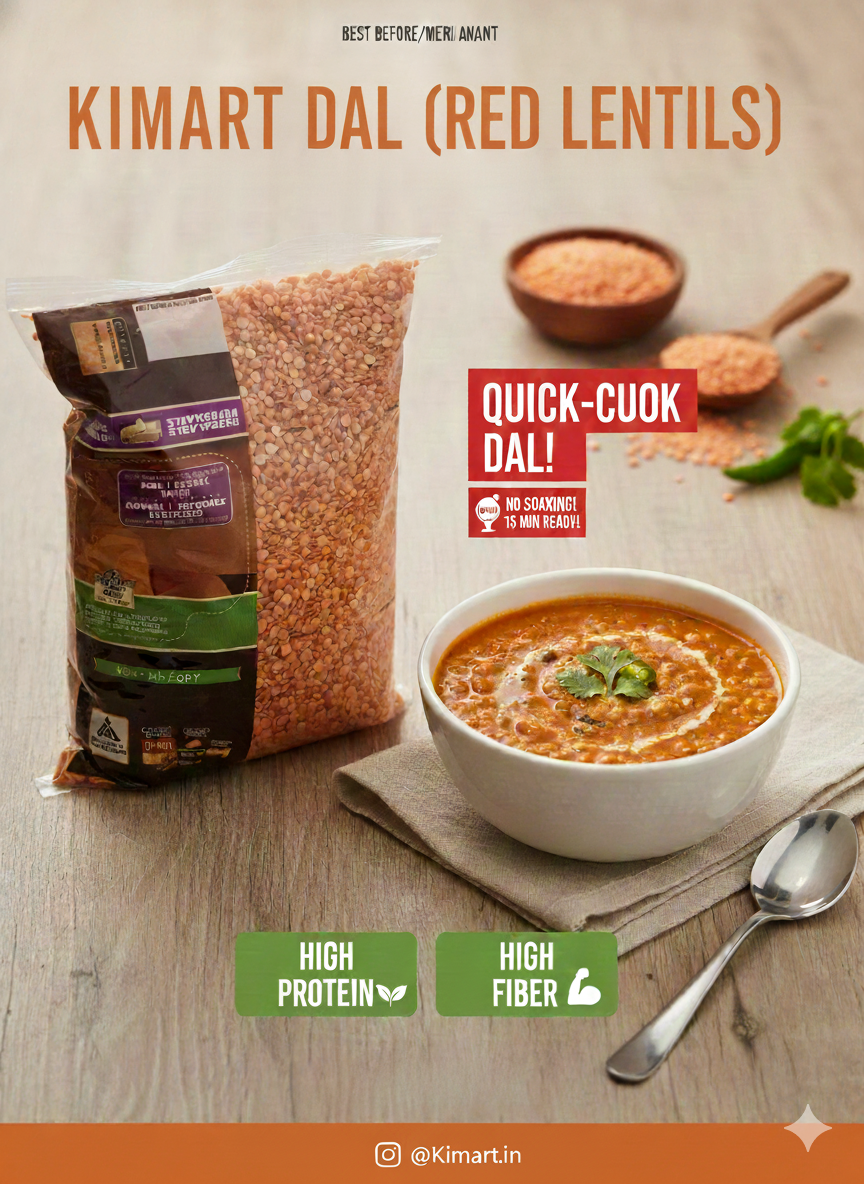 KIMART Red Lentils (Masoor Dal) β High Protein & High Fiber Quick Cook Dal