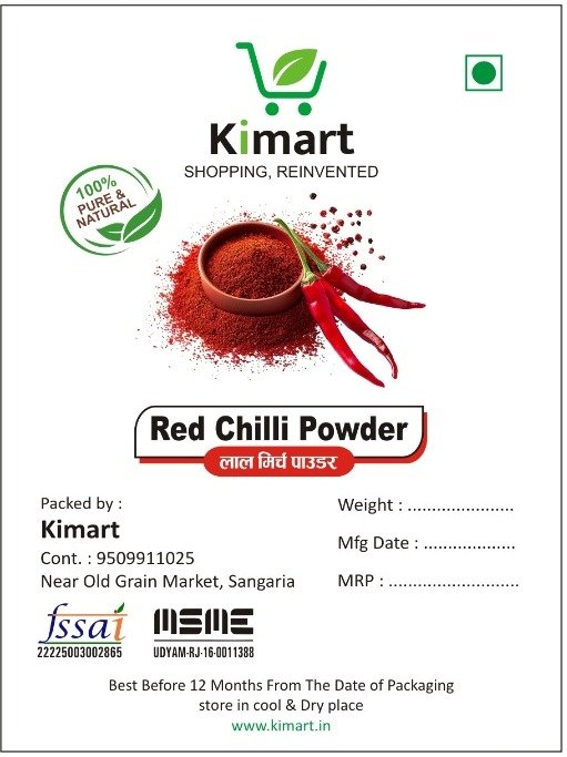Kimart Red Chilli Powder 100% Natural Lal Mirch Powder 250g 500g Pack