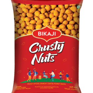 Bikaji Crusty Nuts mildly spiced crunchy coated peanut snack red pouch packaging front view