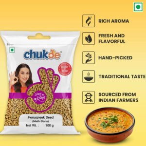 Chukde Fenugreek Seed (Methi Dana) 100g pack with whole methi dana seeds, rich aroma and traditional Indian spice.