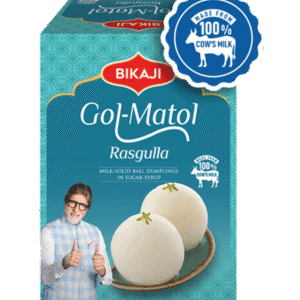 Bikaji Gol-Matol Rasgulla box and tin pack made from 100% cow’s milk