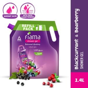 Fiama Blackcurrant & Bearberry Shower Gel Refill Pack 1.4L with radiant glow and skin conditioners