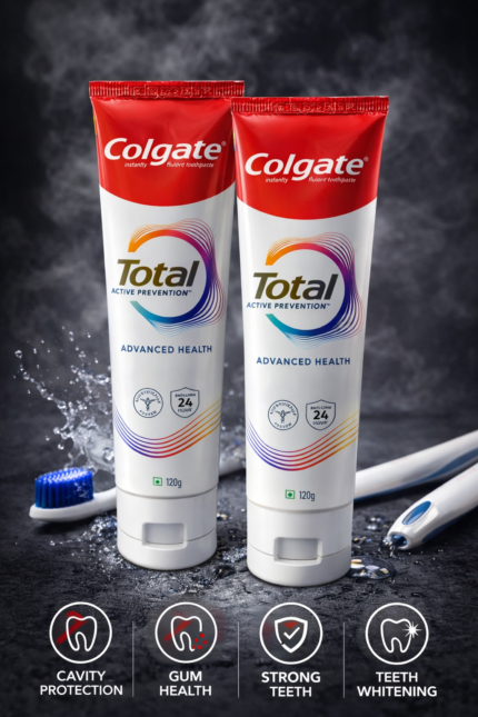Colgate Total Active Prevention Advanced Health toothpaste 120g tube, red and white packaging for complete oral care protection.