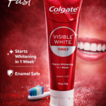 Colgate Visible White Daily whitening toothpaste red tube 100g + 20g extra pack for enamel-safe daily teeth whitening.