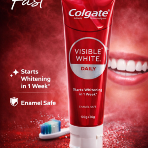 Colgate Visible White Daily whitening toothpaste red tube 100g + 20g extra pack for enamel-safe daily teeth whitening.