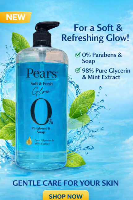 Pears Soft & Fresh Glow Body Wash 750ml with Pure Glycerin and Mint Extract, 0% Parabens & Soap