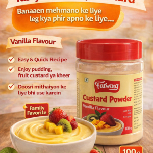 Farwing Custard Powder vanilla flavour jar, easy dessert mix for creamy custard, fruit custard and kheer, quick and tasty family dessert