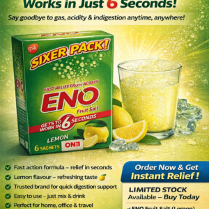 ENO Fruit Salt Lemon 6 sachets pack for fast acidity relief, green box packaging