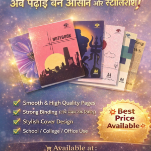 Premium A4 notebook collection poster with stylish covers, strong binding, and high-quality pages available at Kimart Sangaria