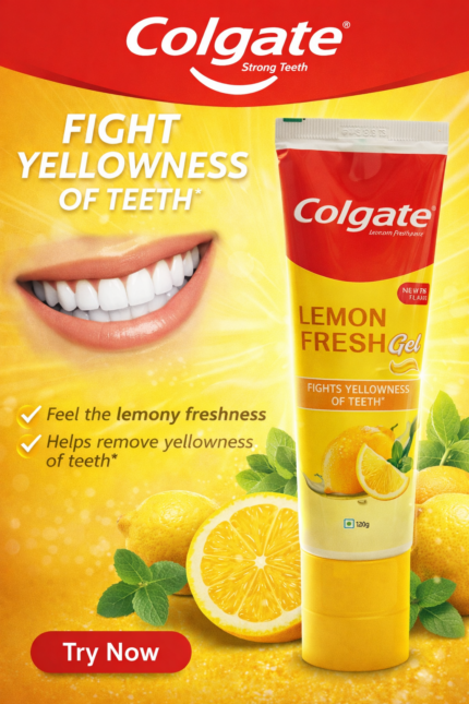 Colgate Lemon Fresh Gel Toothpaste 120g tube with lemon flavor for fighting yellow teeth