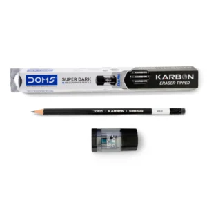 DOMS Karbon Super Dark Pencil Pack with eraser tip, hexagonal ergonomic design, easy to sharpen graphite pencils