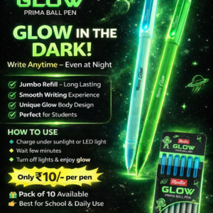 Montex Glow Prima ball pen set glow in the dark jumbo refill smooth writing blue ink pack of 10