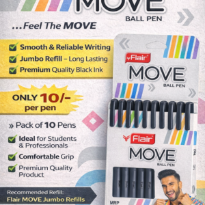 Flair MOVE black ball pen pack of 10 smooth writing jumbo refill premium quality pen set