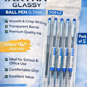 DOMS NXTRA Glassy ball pen 0.7mm smooth writing blue ink transparent body pack of 5