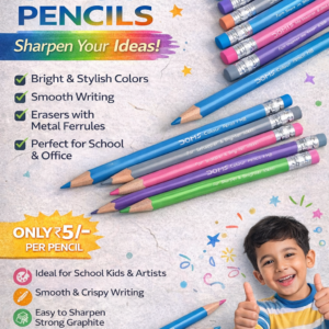 DOMS colour pencils HB set smooth writing bright colors eraser tip school drawing pencils