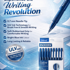 DOMS INXON blue ball point pen pack of 10 with 0.7 mm needle tip and smooth writing technology
