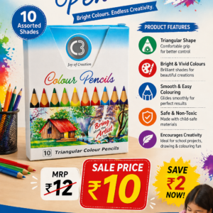 10 Colour Pencils Set Triangular Shape Front View