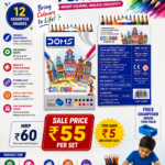 DOMS 12 Colour Pencils Back Side with Product Details MRP ₹60