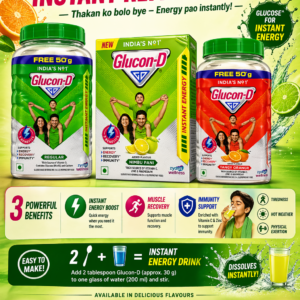 Glucon-D Instant Energy Drink Powder Regular Tangy Orange Nimbu Pani Flavour with Glucose Vitamin C Zinc India