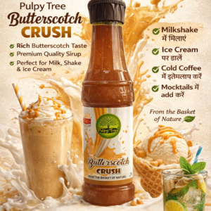 Pulpy Tree Butterscotch Crush syrup bottle for milkshake, ice cream and dessert topping with rich creamy flavor