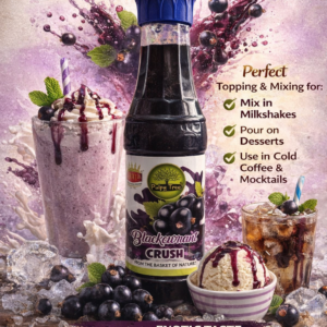 Pulpy Tree Blackcurrant Crush syrup bottle for milkshake, desserts, cold coffee and refreshing drinks with rich fruity flavor