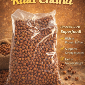 High-quality kala chana (black chickpeas) packed in transparent bag rich in protein and fiber healthy pulses