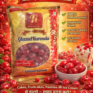 Glazed Karonda (candied karonda cherries) by Roshan Food Products in premium packaging, ideal for cakes, bakery items, and desserts
