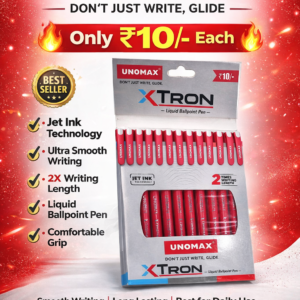 UNOMAX XTRON liquid ballpoint pen pack with jet ink technology, smooth writing pens priced at ₹10 each