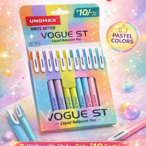 UNOMAX Vogue ST liquid ballpoint pen set with pastel colors, smooth writing jet ink pens priced at ₹10 per piece