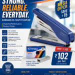 Kangaro HS-10H/Y2 stapler combo pack with No.10-1M staples in blue packaging, featuring a mega offer price of ₹102 per set.