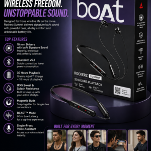 boAt Rockerz Summit Wireless Bluetooth Neckband Earphones with 30 Hours Playback, Bluetooth v5.3, ENx Technology and IPX5 Water Resistance