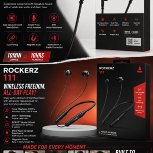 boAt Rockerz 111 Wireless Bluetooth Neckband Earphones with 40 Hours Playback, ENx Technology, BEAST Mode and IPX5 Water Resistance