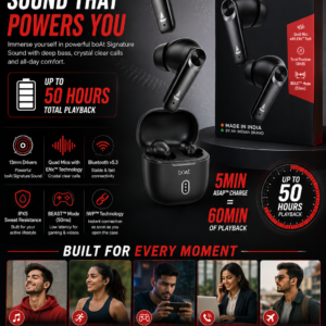 boAt Airdopes Atom 83 True Wireless Earbuds with 50 Hours Playback, ENx Technology, BEAST Mode, Bluetooth v5.3 and IPX5 Water Resistance