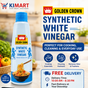 Golden Crown Synthetic White Vinegar 630ml bottle – premium synthetic white vinegar for cooking, pickling, food preparation, and household cleaning.