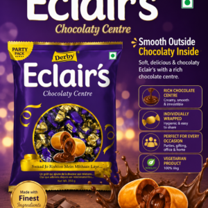 Derby Eclairs Chocolaty Centre Candy Party Pack, 350g pack with approximately 100 individually wrapped chocolate-filled candies.