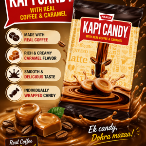 Parle Kapi Candy with Real Coffee & Caramel, 198g family pack, featuring rich coffee and caramel flavor in individually wrapped candies.