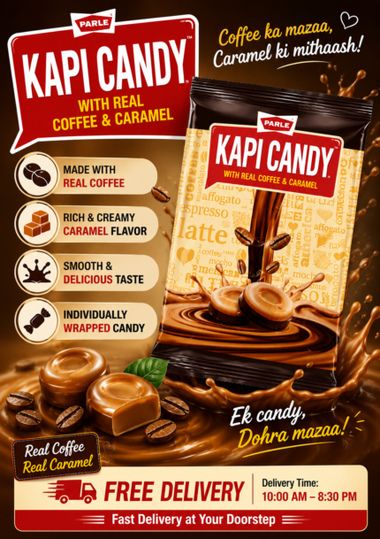 Parle Kapi Candy with Real Coffee & Caramel, 198g family pack, featuring rich coffee and caramel flavor in individually wrapped candies.