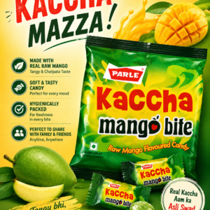 Parle Kaccha Mango Bite Raw Mango Flavoured Candy family pack featuring tangy raw mango-flavoured individually wrapped candies, ideal for sharing and everyday snacking.