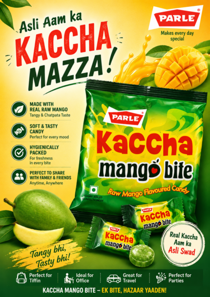 Parle Kaccha Mango Bite Raw Mango Flavoured Candy family pack featuring tangy raw mango-flavoured individually wrapped candies, ideal for sharing and everyday snacking.